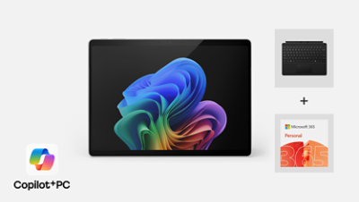 A 13-inch Surface Pro, Copilot+ PC, bundled with a Surface Pro Keyboard and Microsoft 365 Personal. 