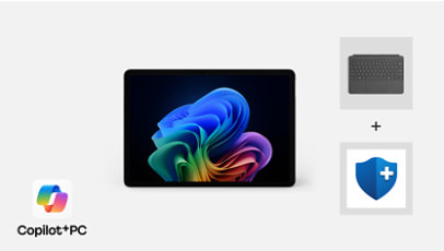 A Surface Pro 12 with pro keyboard and Microsoft complete.