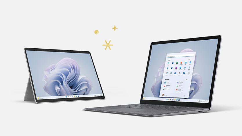 A Surface Pro 9 tablet and a Surface Laptop 5.