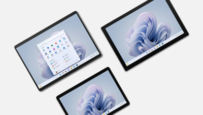 Un Surface Pro 9, un Surface Pro 7 Plus e un Surface Go 3. 