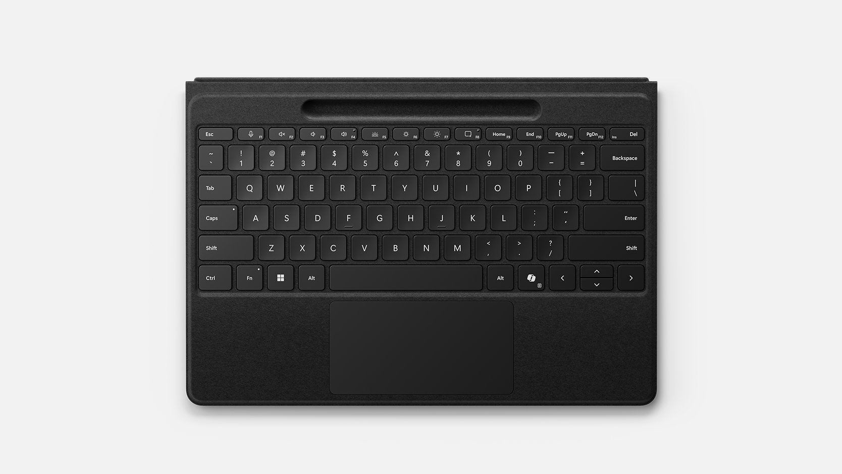 A Surface flex keyboard in the color black.