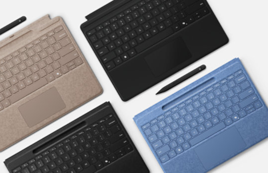 Surface Pro, Pro Signature, and Pro Flex keyboards with slim pen. 