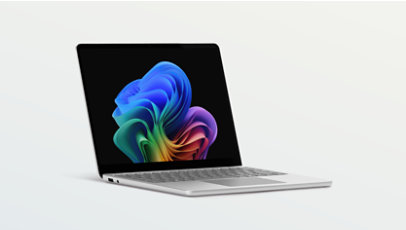 An angled view shows a Surface Laptop for Business, Copilot+ PC, 13-inch | Snapdragon in the colour Platinum. 