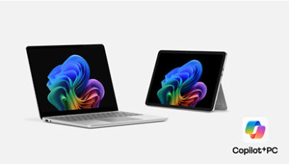 PC Surface para empresas Copilot Plus: un Surface Laptop de 13 pulgadas y un Surface Pro de 12 pulgadas. 