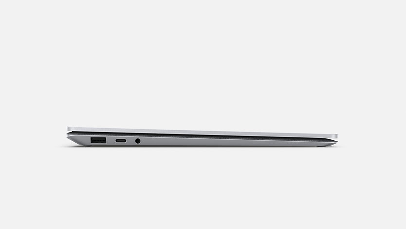 Seitenansicht auf die Anschlüsse des Surface Laptop 3 in Platin.