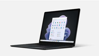 Surface-Laptop 5 in Platinum with an Alcantara fabric keyboard.