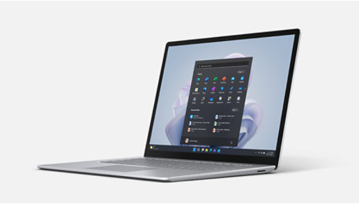 Surface Laptop 5 yrityksille on kuvattuna vinottain edestä.