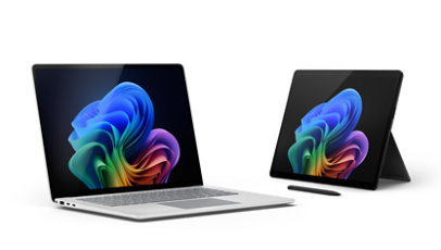 Surface para empresas, PC con Copilot Plus: un Surface Laptop negro y un Surface Pro negro.