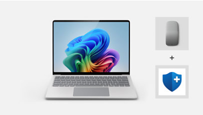 A Surface Laptop Copilot plus PC Bundle with Surface Arc Mouse and Microsoft Complete.