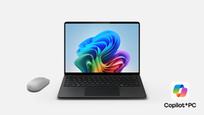 13.8 inch Surface laptop Black,  Surface mouse with Copilot PC logo in bottom right corner 