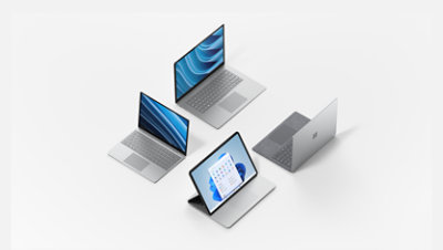 Une famille d’ordinateurs portables Surface. 