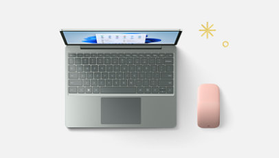 A Surface Laptop Go 2 and a Microsoft Arc Mouse.