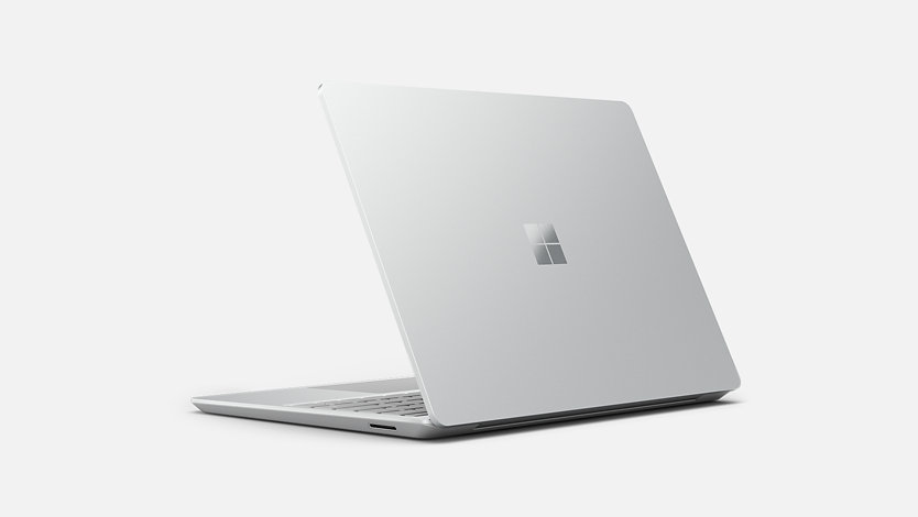 A back view of a Surface Laptop Go 2 for Business in the color platinum.