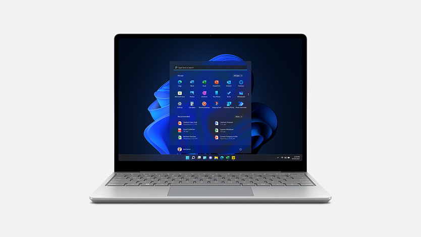 A Surface Laptop Go 2 for Business in the color Platinum.
