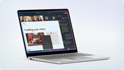 A Surface Laptop for Business with the display showing a Teams presentation.