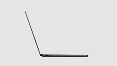 Vista de perfil lateral do Surface Laptop para Empresas na cor Preto.