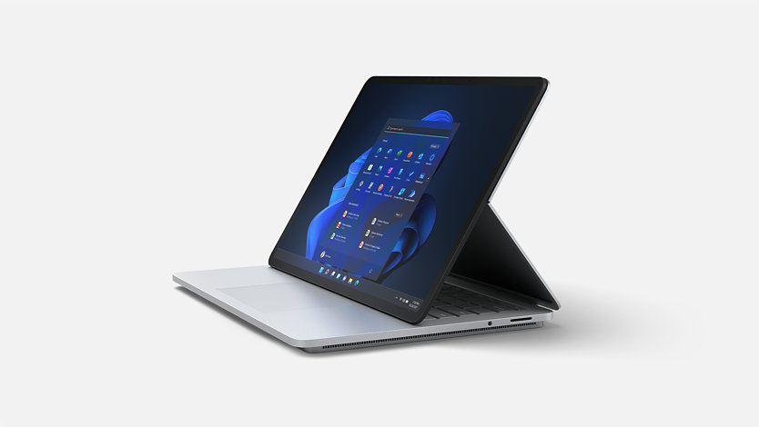 Surface Laptop Studio Half Open platinum