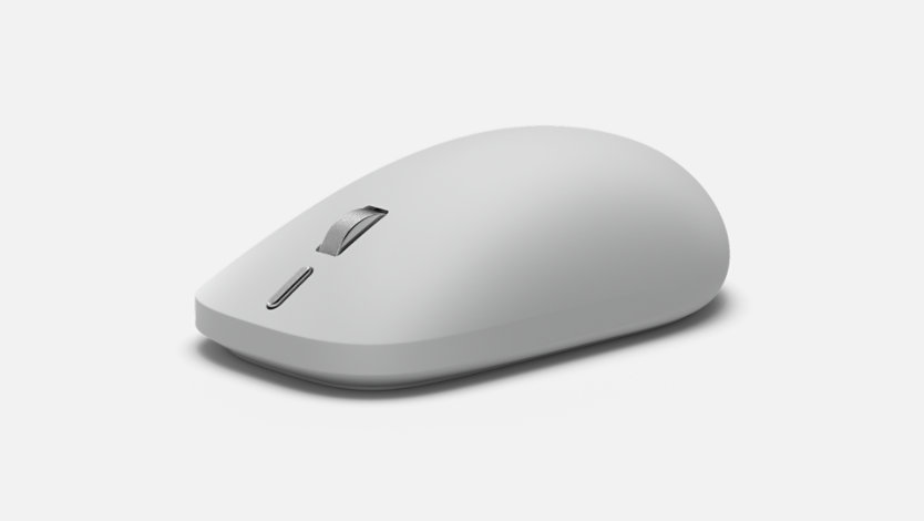 Widok Mysz Surface (2. edycja) w kolorze platynowym z przodu z prawej strony.