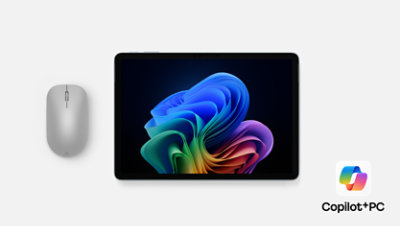 12 inch Surface Pro Ocean, Surface mouse with Copilot PC logo in bottom right corner