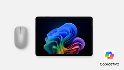 12 inch Surface Pro Ocean, Surface mouse with Copilot PC logo in bottom right corner