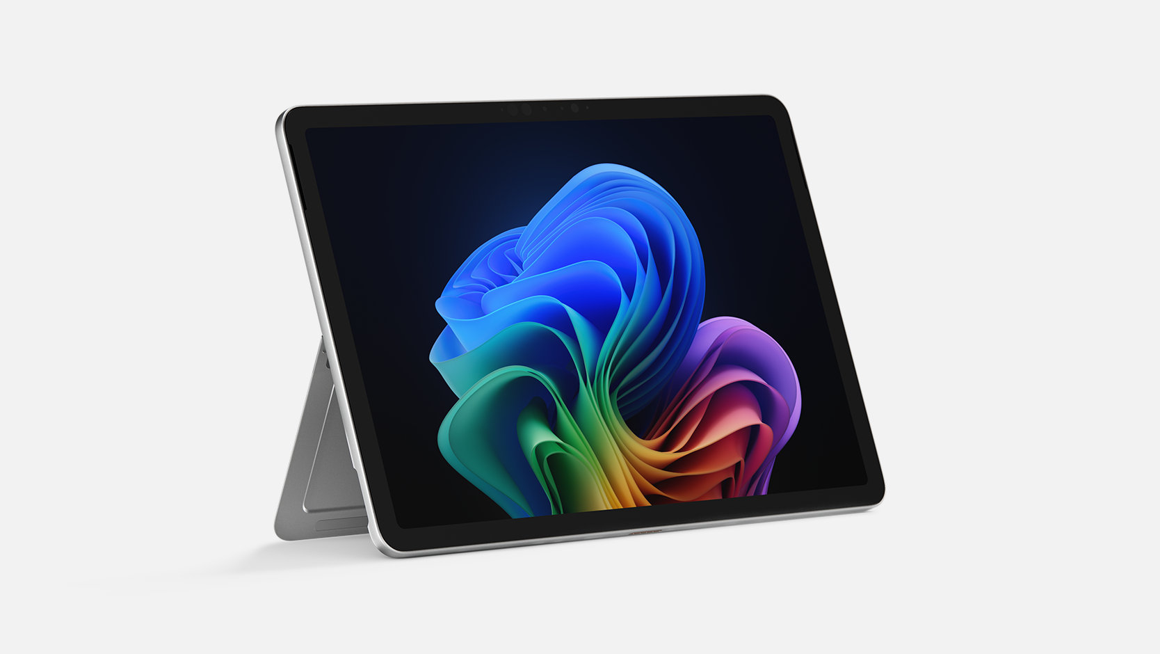 An angled view of a Surface Pro, Copilot+ PC, 12-inch shows the kickstand engaged. 