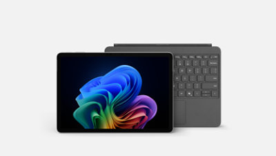 A Surface Pro Copilot Plus PC, 12-inch in the color platinum, bundled with a Slate keyboard.