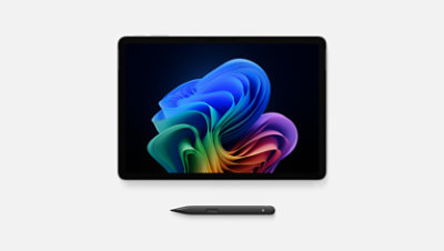 A Surface Pro lies side-by-side with a Surface Slim Pen. 