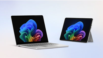 法人向け Surface Pro、Copilot+ PC、12 インチ | Snapdragon と法人向け Surface Laptop、Copilot+ PC、13 インチ | Snapdragon (カラー: プラチナ)。