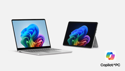 Surface Copilot+ PCs: a Platinum Surface Laptop, 13 inch, and a Platinum Surface Pro, 12 inch.