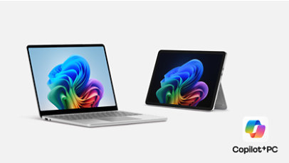 Surface Copilot+ PCs: a Platinum Surface Laptop, 13 inch, and a Platinum Surface Pro, 12 inch.