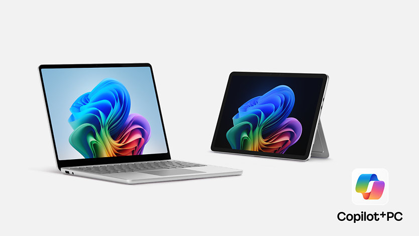 Un Surface Laptop7 en platine et une Surface Pro 11 en noir.