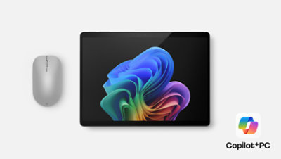 13 inch Surface Pro Black, Surface mouse with Copilot PC logo in bottom right corner