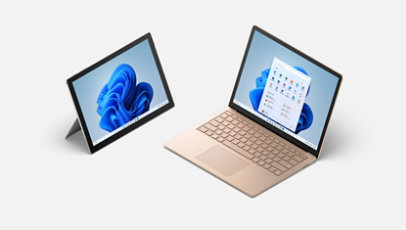 A Surface Pro 7 and Laptop 3 in Sandstone. 