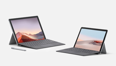 A Surface Pro 7 and a Surface Go 2.