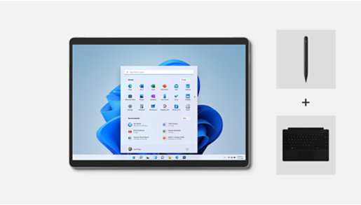Surface Pro 8 bundle with Slim Pen 2 and Keyboard in Black.