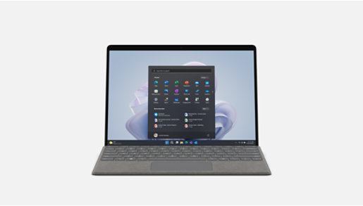 Surface Pro 9 mit Type Cover in der Farbe Platinum. 