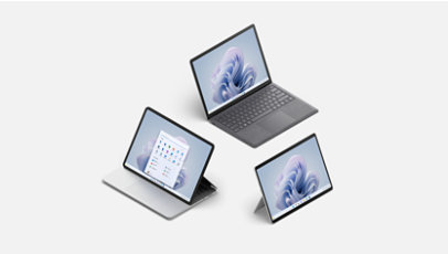 Eine Surface Pro 9, Surface Laptop 5 und Surface Laptop Studio 2.