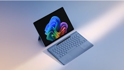 Um Teclado Flex para Surface Pro e um Surface Pro, 11th Edition, um Copilot+ PC, na cor Safira.
