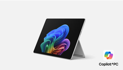 A platinum Surface Pro for Business, Copilot Plus PC facing front.