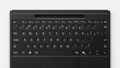 A top-down view of Surface Pro Flex Keyboard with optional bold keyset.