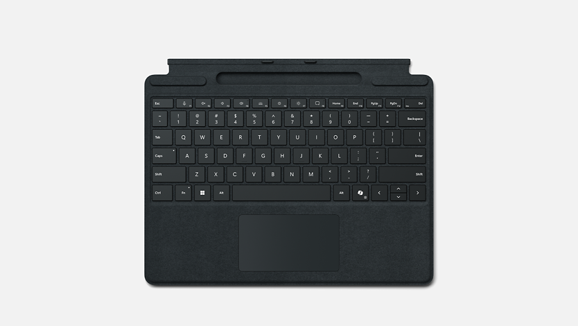 Een Surface Pro-toetsenbord met penopslag voor zakelijk gebruik.