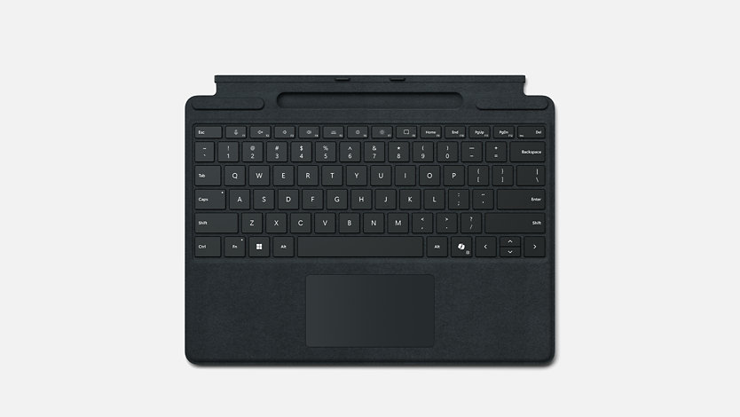 Un clavier Surface Pro pour les entreprises avec support intégré pour le stylet.