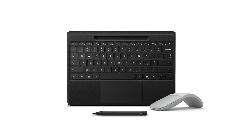 Surface Pro Keyboard, Surface Slim Pen 2, and a Surface Arc Mouse