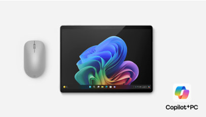 A platinum 13-inch Surface Pro, Copilot Plus PC, and a Surface Mouse. 