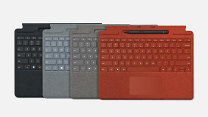 Surface Pro Signature Keyboard in Black, Ice Blue, Platinum and Poppy Red with a Slim Pen 2.