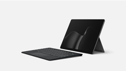 A Surface Pro paired with a Surface Pro 13-inch Flex Keyboard, both in the color Black.