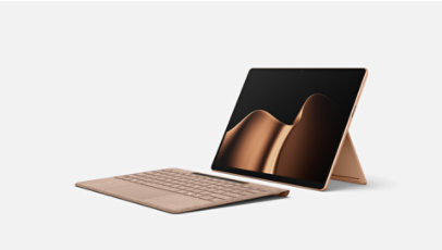 A Surface Pro paired with a Surface Pro 13-inch Flex Keyboard, both in the color Dune.