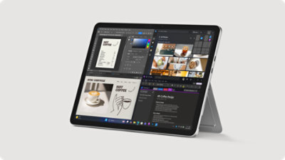 A Surface Pro para Empresas a executar várias aplicações em simultâneo.