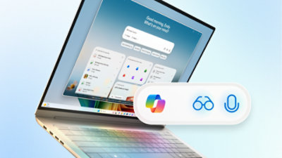 A Windows 11 laptop showcasing Copilot UI functionality.
