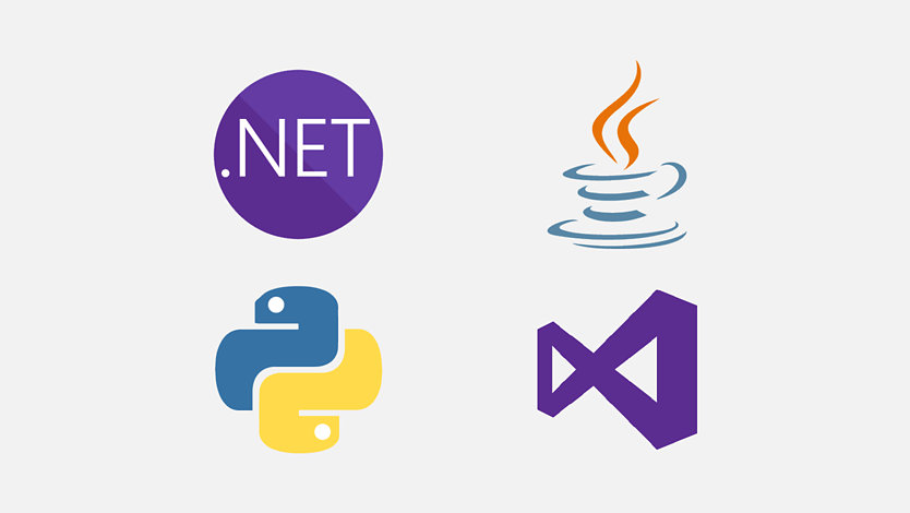 Developer tools such as .Net, JavaScript, Python, and Visual Studio. 